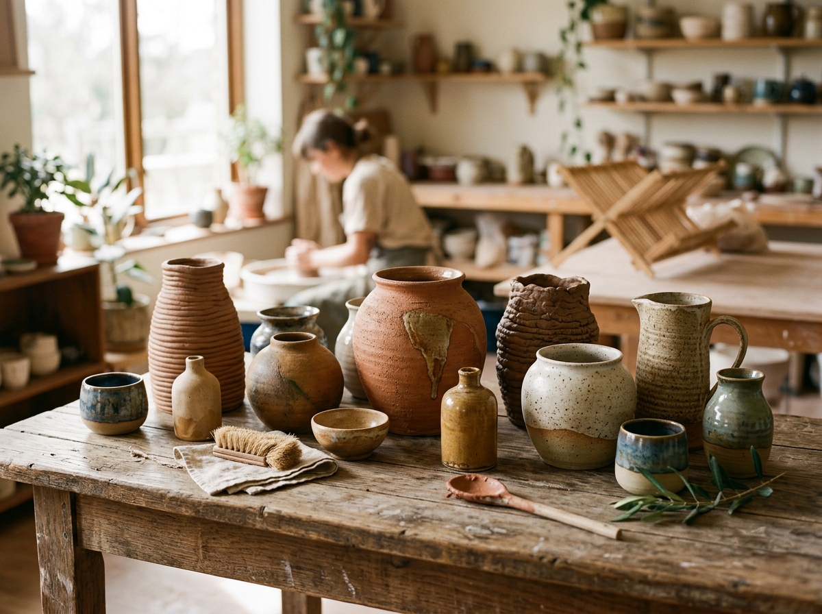 Minimalist terracotta ceramic pottery